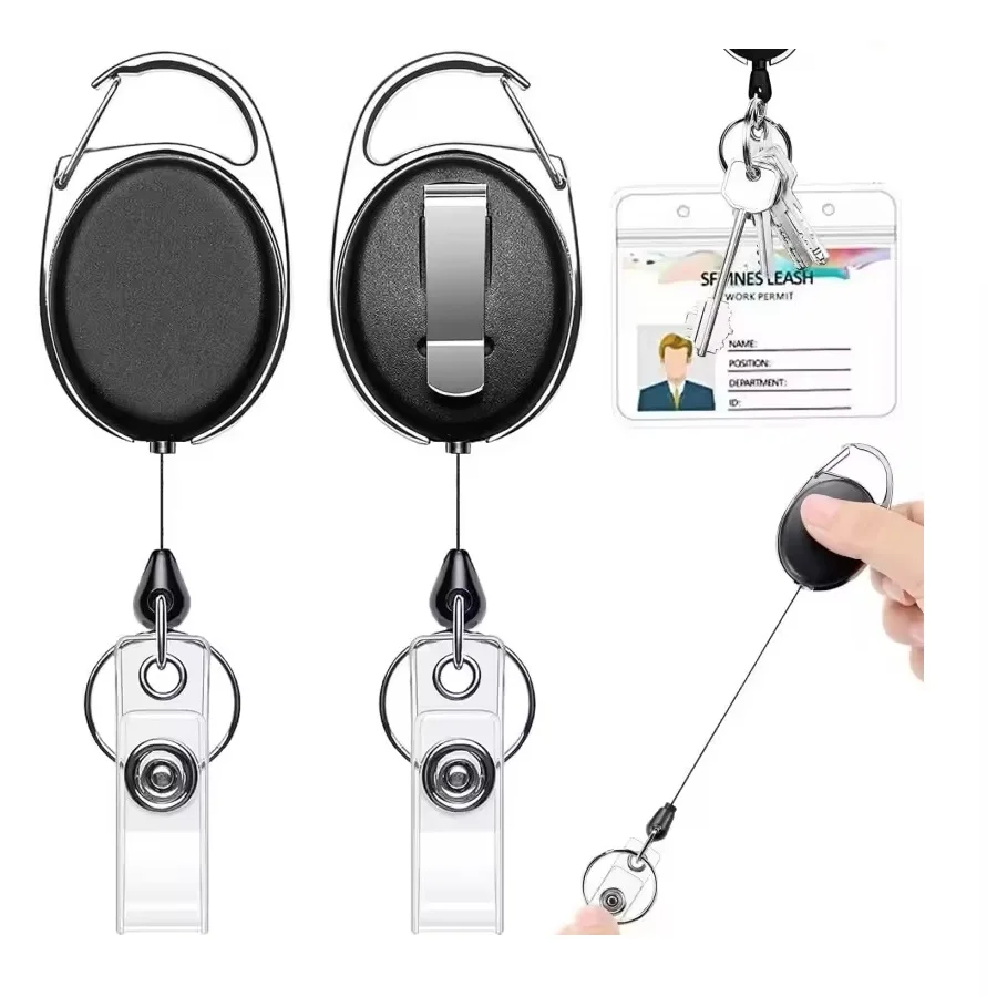Retractable Badge Reel Holders, Metal Heavy Duty With Carabiner Belt Clip And Key Ring For ID Card Name Holder And Keychain