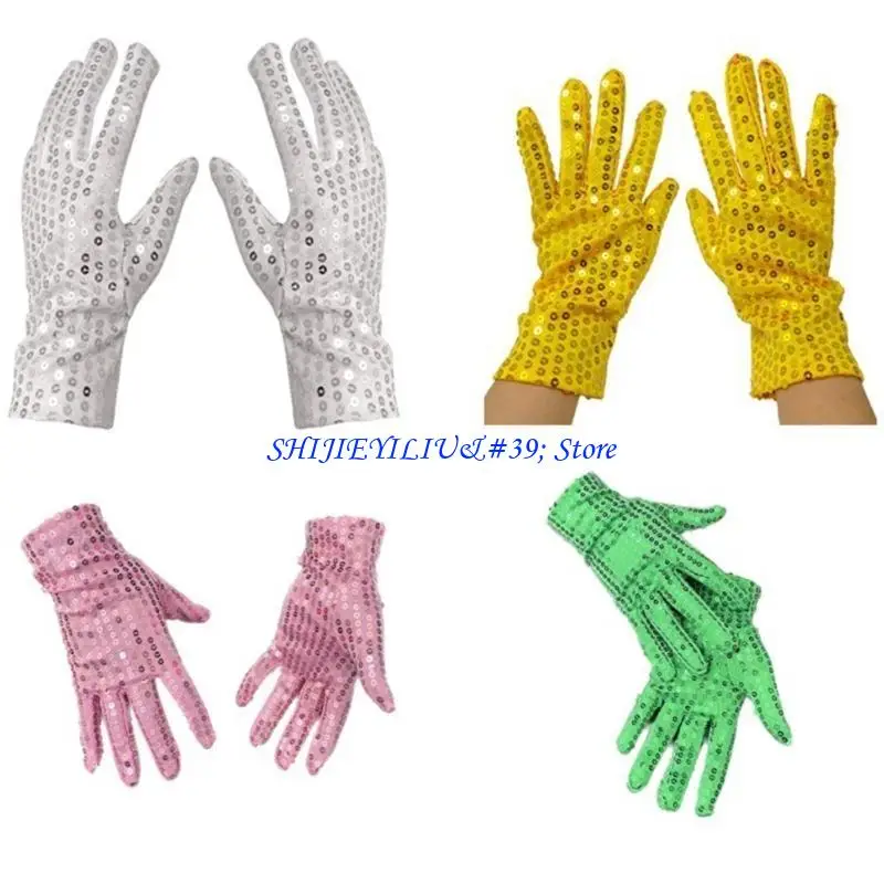 E21F Glittering Sequined Gloves for Formal Event Party Gloves Elegant Ceremony Gloves Adult Stage Performers Short Hand Gloves