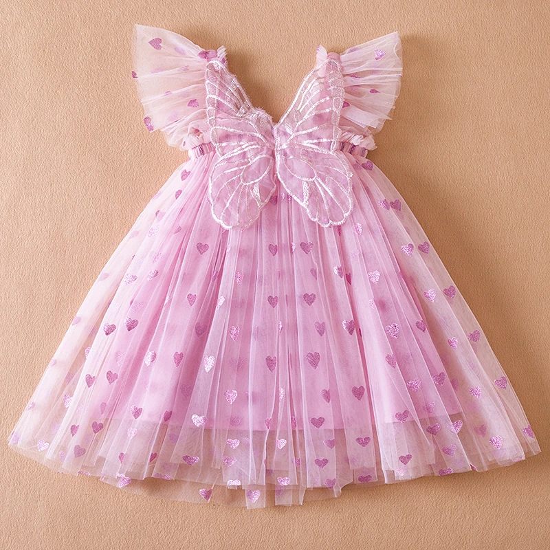 Summer Butterfly Princess Tulle Dress Birthday Strap Dress For Baby Girl Clothes Mesh Tutu Dresses Kid Carnival Party Costume