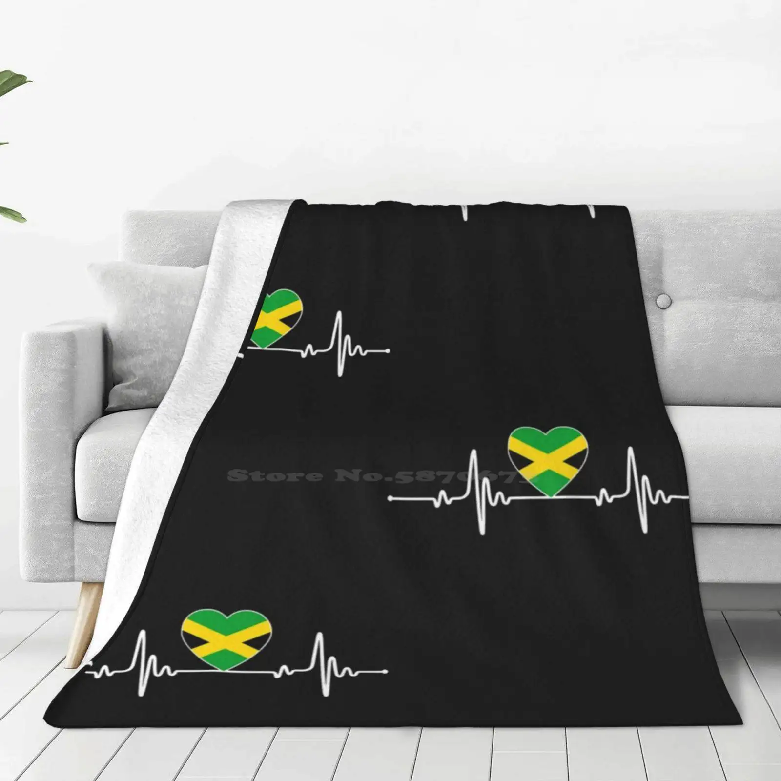 Womens Patriotic Jamaican Flag Top For Jamaican Pride-Jamaica Heartbeat I Love Jamaica Soft Warm Light Thin Blanket Jamaica