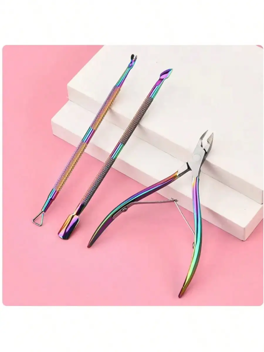 3 stks/set Professionele Rvs Nail Cutter Schaar Tangen Muti Functie Cuticle Pusher Remover Nail Care Manicure Kits