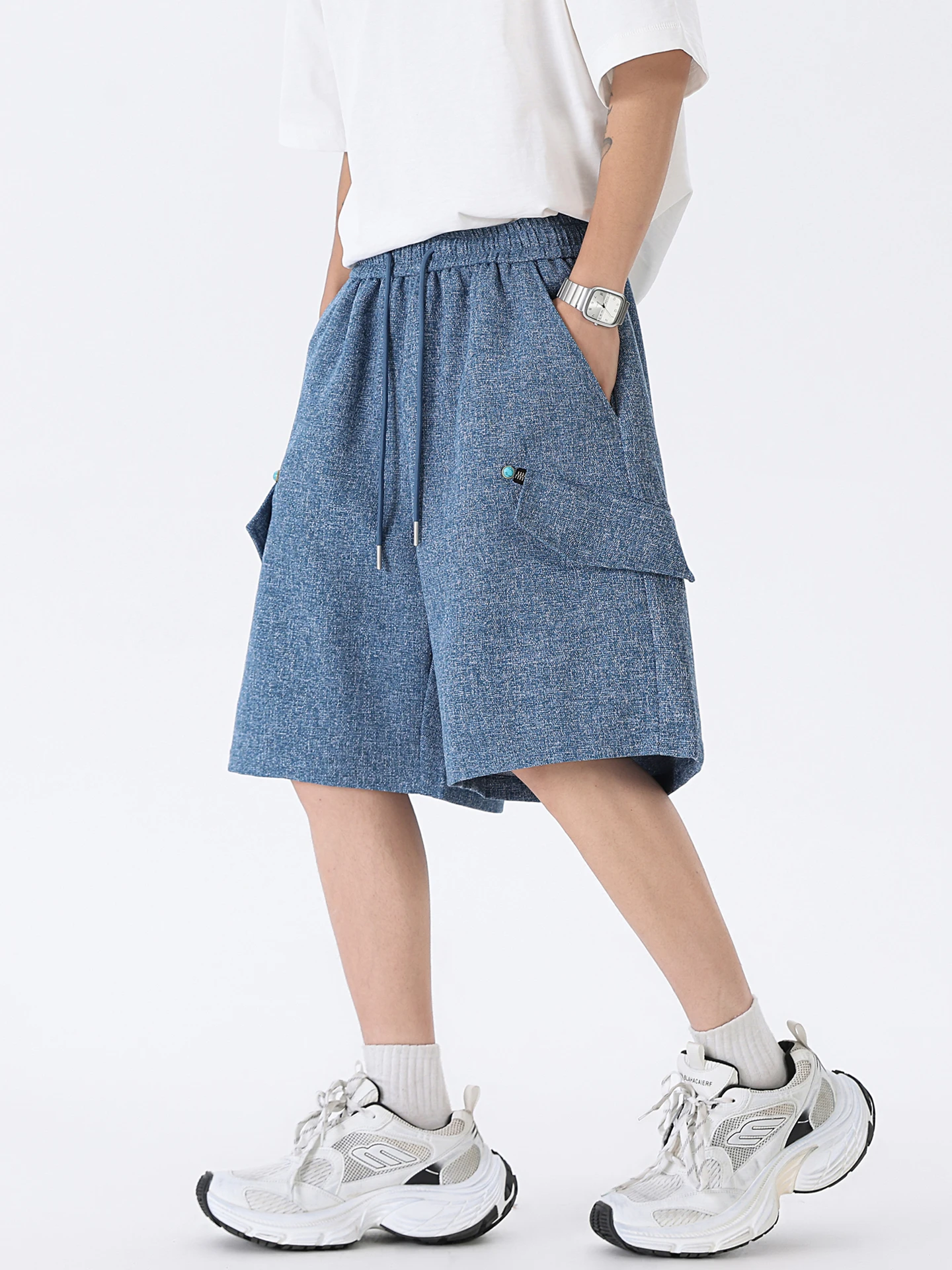 

Мужские летние тонкие свободные льняные рта, повседневная спортивная одежда, прямые брюки с пятью точками и средней талией, дышащие, удобные модные...