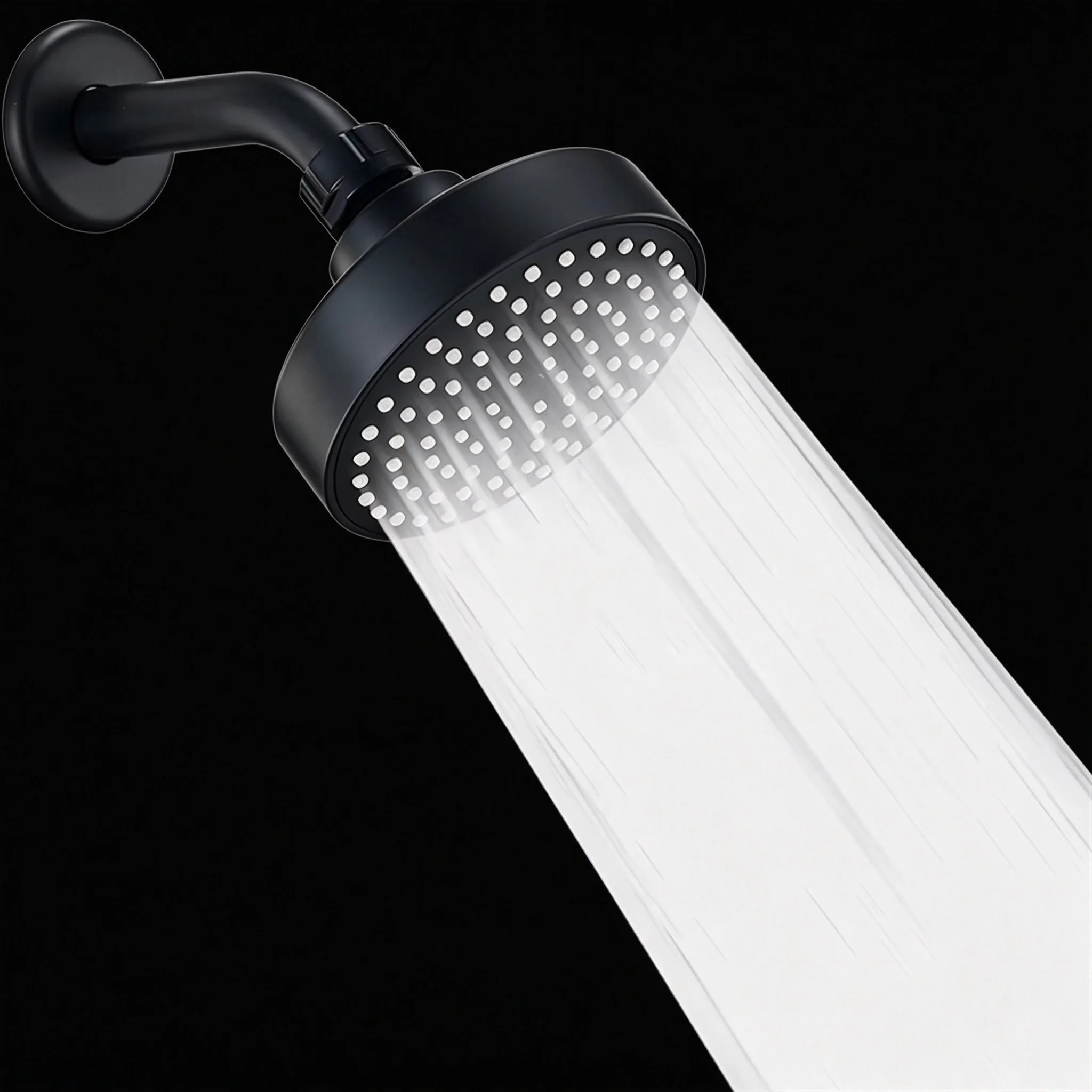 Modern Black Fixed Rain Shower Head High Flow Wall Extension Arm Powerful Round Overhead Spray Easy Clean Universal Bathroom