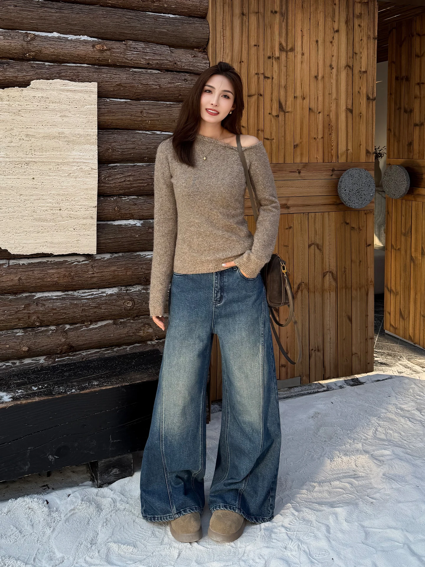 

Американские ретро-джинсы с широкими штанинами и флисовой подкладкой, повседневные, с завышенной талией, хлопковые, зимние, длинные брюки от Li Ynu