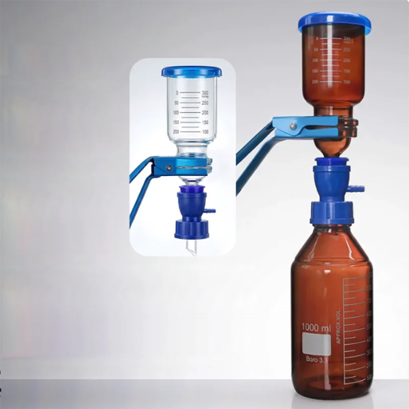 1PCS Light-proof sand core filtration device GL45 screw-top high borosilicate 1000ml brown blue cap reagent bottle