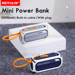 5000mAh Portable Mini Power Bank Build-in Cable Type-C External Spare Battery Small Fast Charger For iPhone Samsung Xiaomi