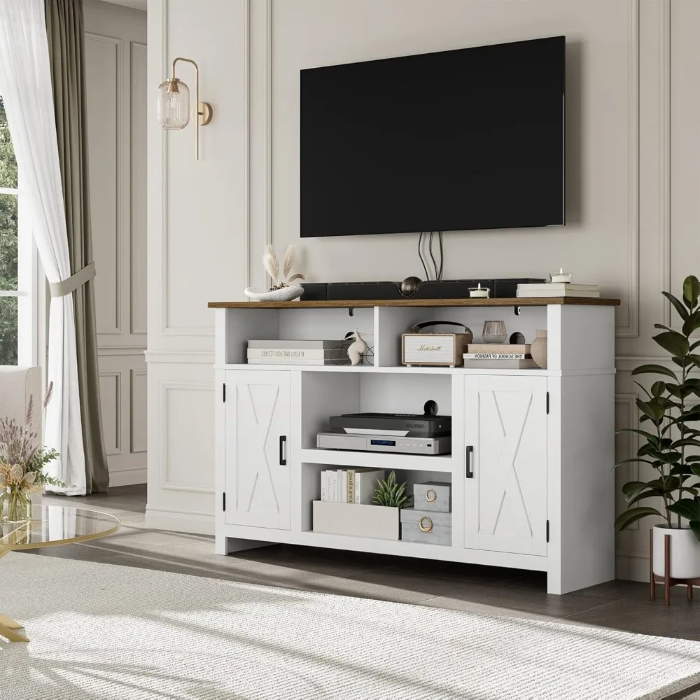 

Barn Door TV Stand for TVs Up to 65", Modern Farmhouse Wood Entertainment Center, Media Console Table with Storage Cabinet & Ad
