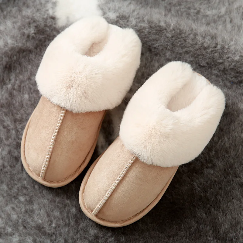 Pantoufles de Luxe en Faux Daim pour Femme, Chaussures Chaudes en Fourrure, en Peluche, en Coton, Nik, Chambre à Coucher, Talons Plats, Moelleux, Hiver 2023