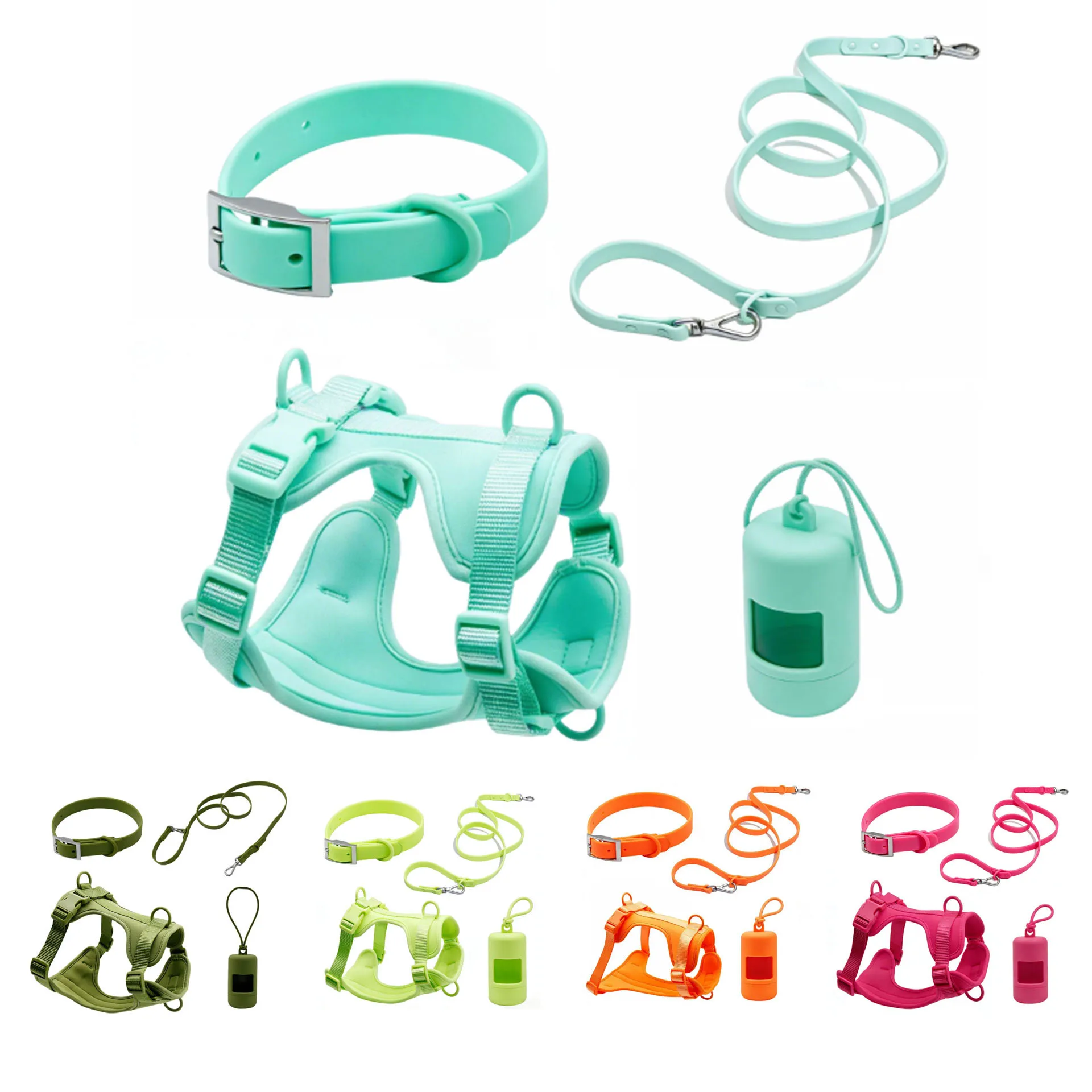 PVC Waterproof Pet Collar & Harness Leash Set, Adjustable for Dogs and Cats