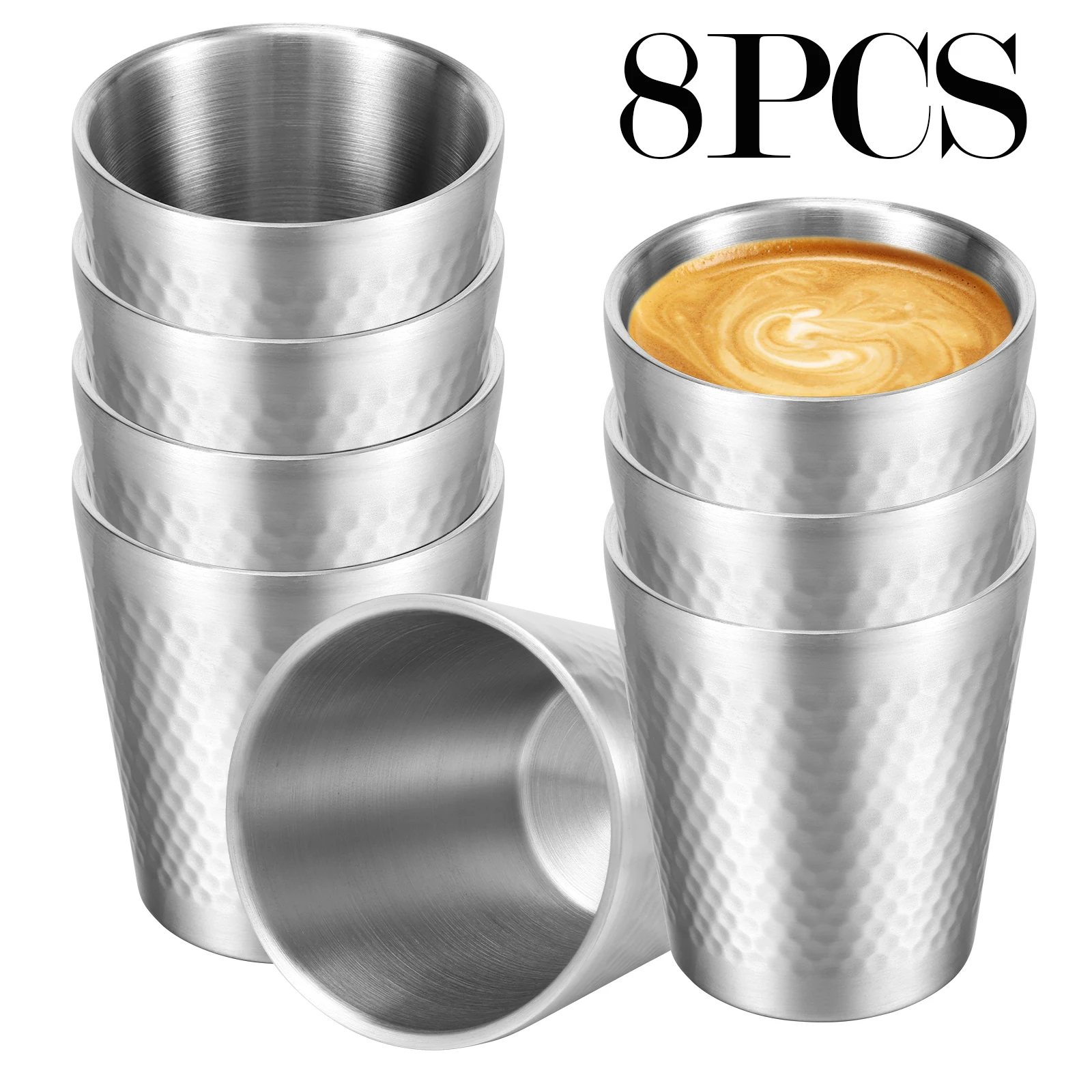 8 Stück 300 ml Metall-Kaffeetasse, stapelbar, doppelwandig, Metallbecher, vakuumisoliert, Wasserbecher, 304 Edelstahl, Reisebecher