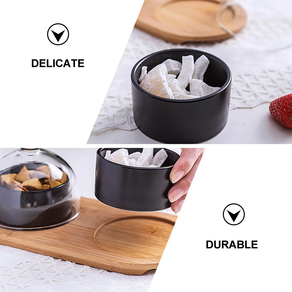 

1Pcs Round Dessert Party Platter Ceramic Bowl on Solid Wood Base Great for Snacks Cupcakes Refreshments High Definition Glass