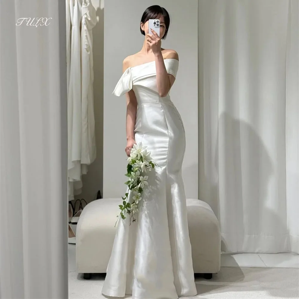 

TULX Elegant Mermaid Satin Wedding Dress Korea Photo Shoot One Shoulder Ivory Floor Length Bridal Gown Corset 웨딩드레스 Customized