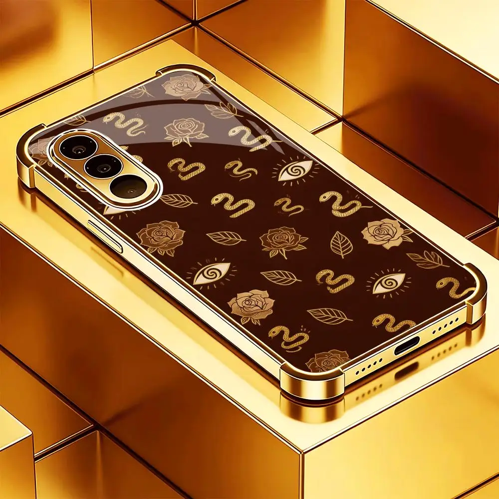 Snake Rose Eye Golden Fashion Trend Glass TPU phone case for Samsung Galaxy S26 S25 S24 S23 S22 S21 FE,Ultra,Plus Dropresistant