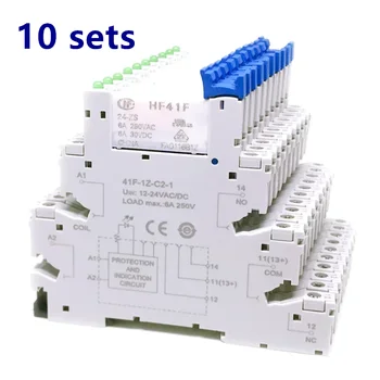 10pcs 41F-1Z-C2-1 HF41F 5-ZS 12-ZS 24-ZS 5V 12V 24V 230V 6A 1CO Slim/SSR Relay LED Wafer Relay with Screw on Socket Mount
