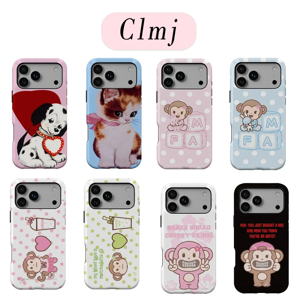 Coque de téléphone double couche de luxe Clmj motif singe mignon pour iPhone 17 16e 16 15 14 13 12 11 X XS XR XSMAX 7 8 Air Pro Max Plus