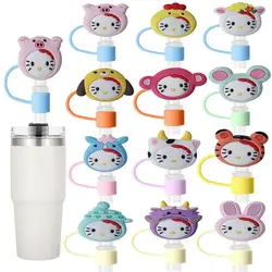 Hello Kitty Straw Cap,10MM Anti-splash Silica gel straw plug, Reusable Drinking cup Accessories Straw cover Zodiac Party Gift