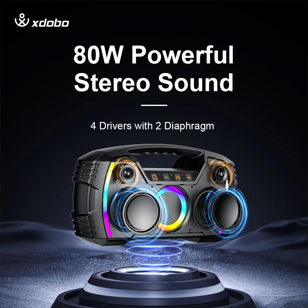 XDOBO Blade 1974 80W Bluetooth Speakers Portable Deep Bass with Colorful RGB Light Wireless Waterproof Soundbar Subwoofer