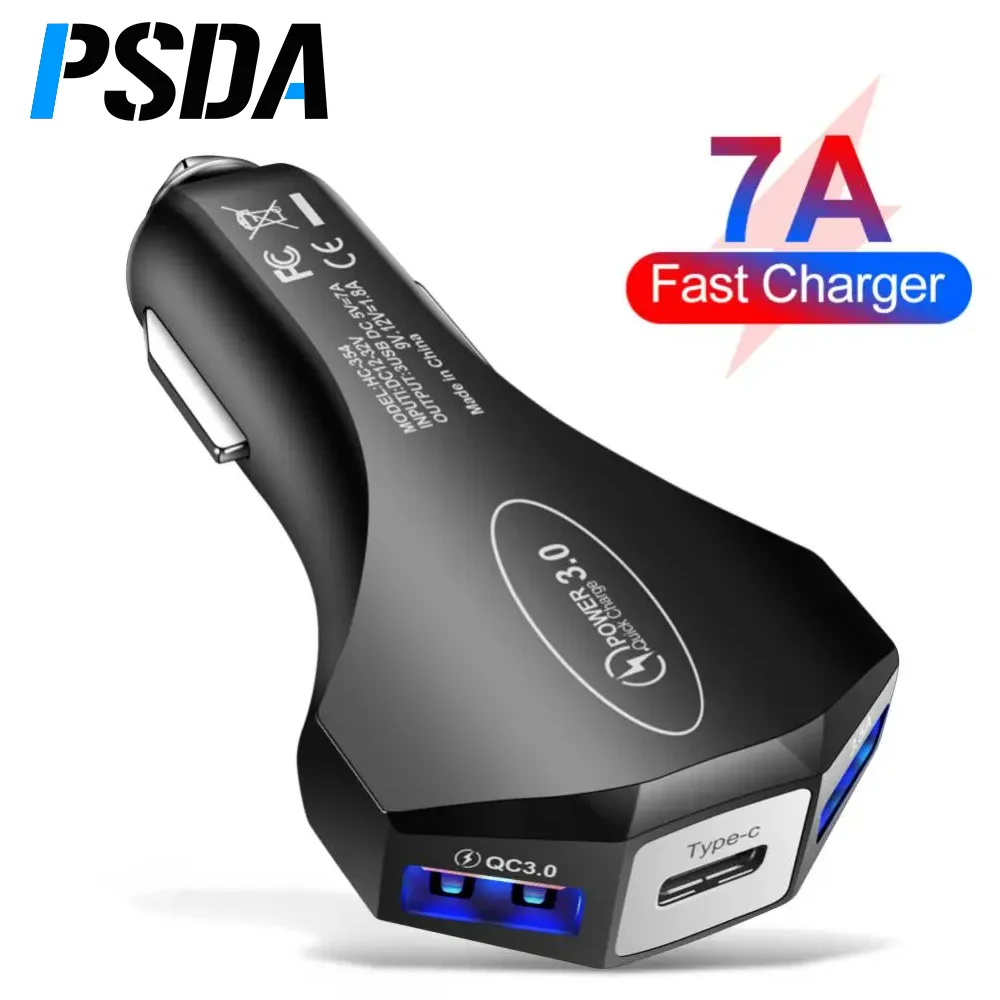 

PSDA Dual Car Charger Quick Charge 3.0 QC3.0 Fast Charging PD 7A Type C Car Charger For iPhone Xiaomi Huawei Mobile Phone