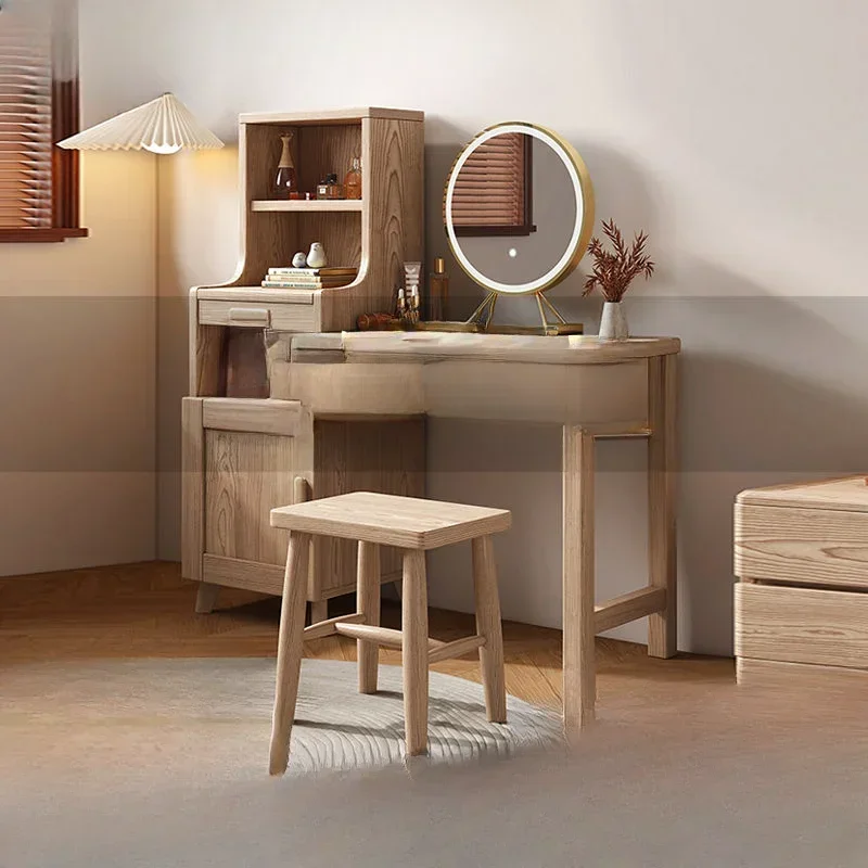Makeup Set Dresser With Mirror Bedroom Dresser 4 Open Compartments And 4 Large Drawers Without Stool Vanity Table Furniture