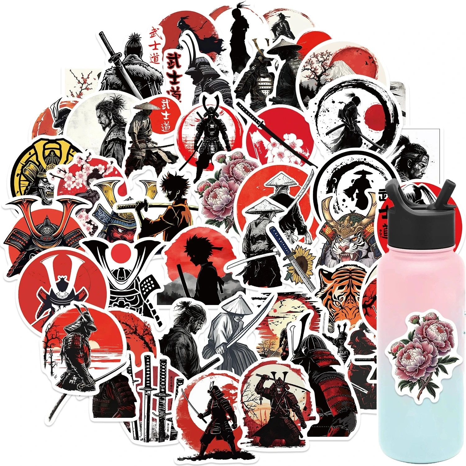 50/100Pcs Japanese Samurai Bushido Stickers Waterproof DIY Cool Gift DIY Stickers for Guitar Helmet Phone Laptop Stickers