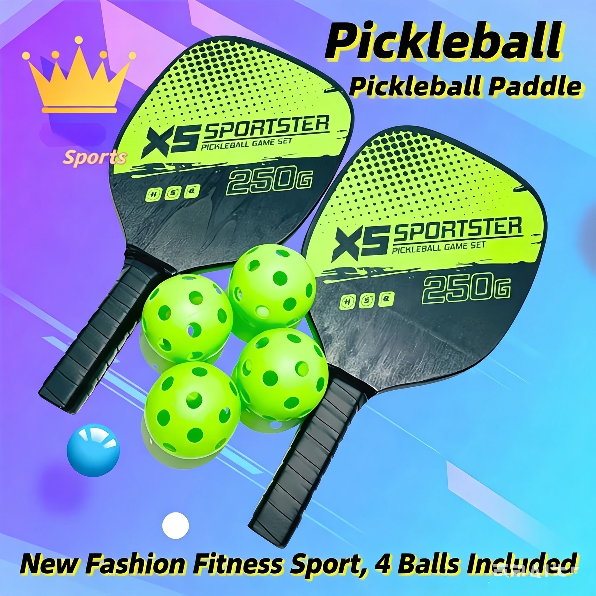 2 Rackets & 4 Pickleballs Balls Pickleball Rackets Set Pickleball Paddle Set Pickle-Ball Racquet with Balls Sports Accessory