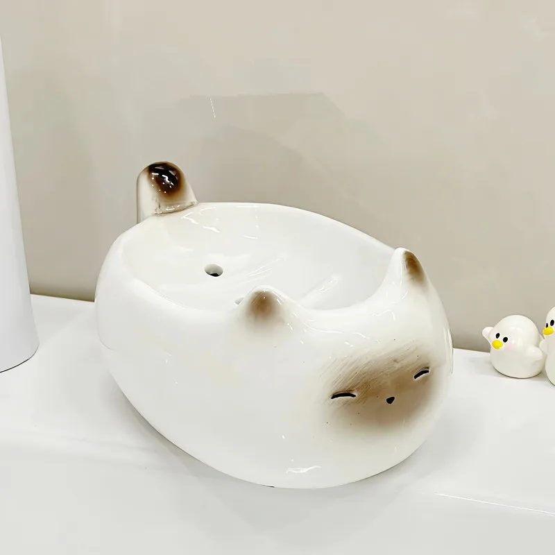 WHYOU Cute Cat Ceramic Soap Dish Holder Drain Portable Home Bathroom Hotel Soap Box Tray Bathroom Accessories Crafts Gift