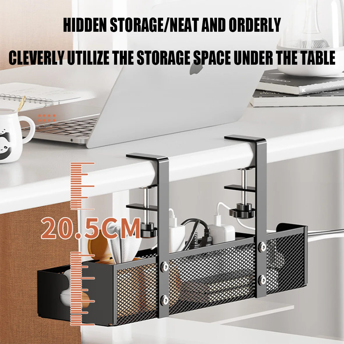Aufbewahrungsregal unter dem Schreibtisch, Kabelmanagement-Tablett aus Metall, keine Stanzinstallation, Schreibtisch-Organizer für Zuhause und Büro, Küchenutensilienhalter