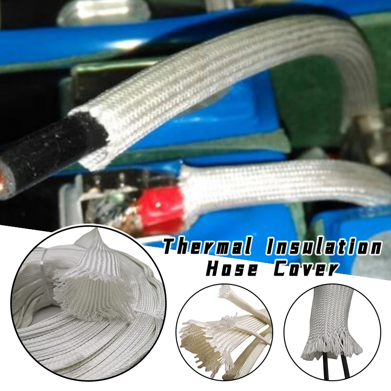 

2M Braided Fiberglass Cable Sleeve High Temperature Resistance Fireproof Thermal Insulated Hose Wrap Loom Tube Protect Cover