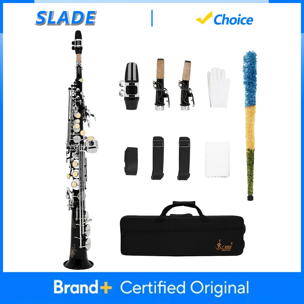 

SLADE S77 Bb Soprano Saxophone Professional B Flat Brass Straight Sax Woodwind Instrument with Saxfone Case Gloves Accessories