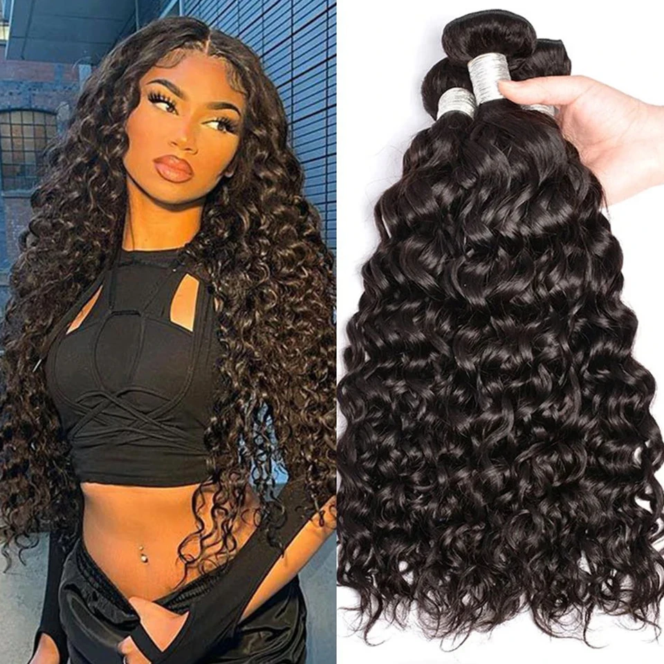 Sleek Peruvian Water Wave Human Hair Bundles Remy Hair 1 3 4 Bundles Human Hair Extensions Wet And Wavy Human Hair Bundles