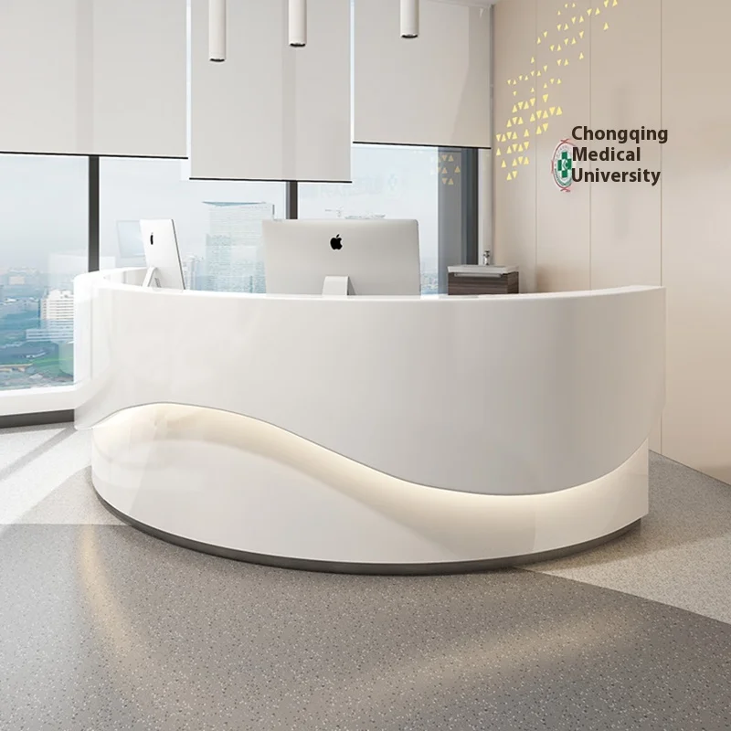 &Modern Style Curved Front Desk Company Painted Reception Counter Wood Material Consultation Service Cashier Desk
