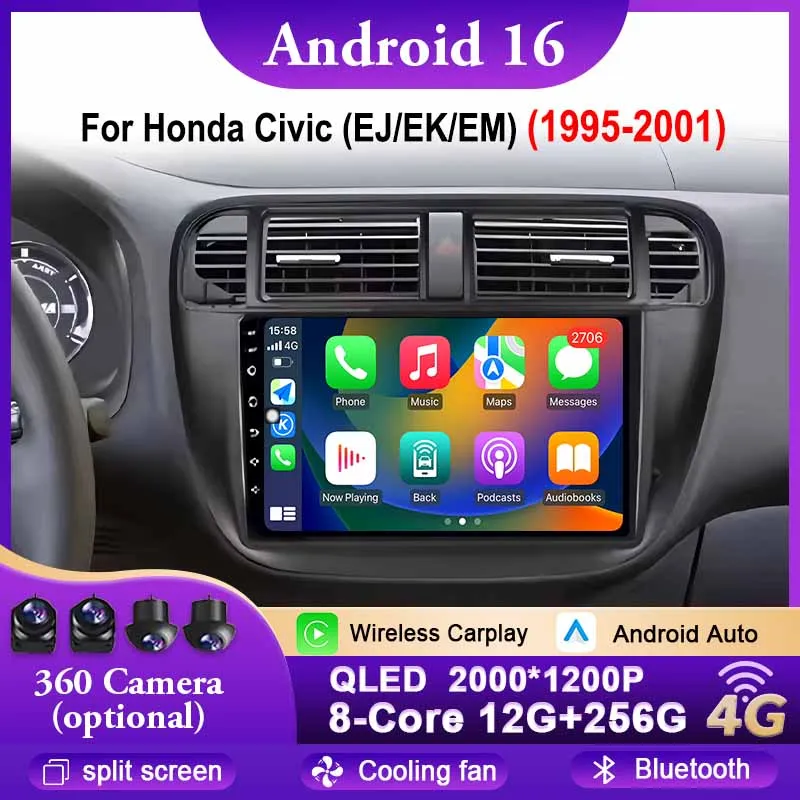 

Android 16 для Honda Civic (EJEKEM) 1995-2001 Мультимедийный автомобильный радиоприемник Экран Видеоплеер Навигация GPS Стерео WIFI 4G Bluetooth