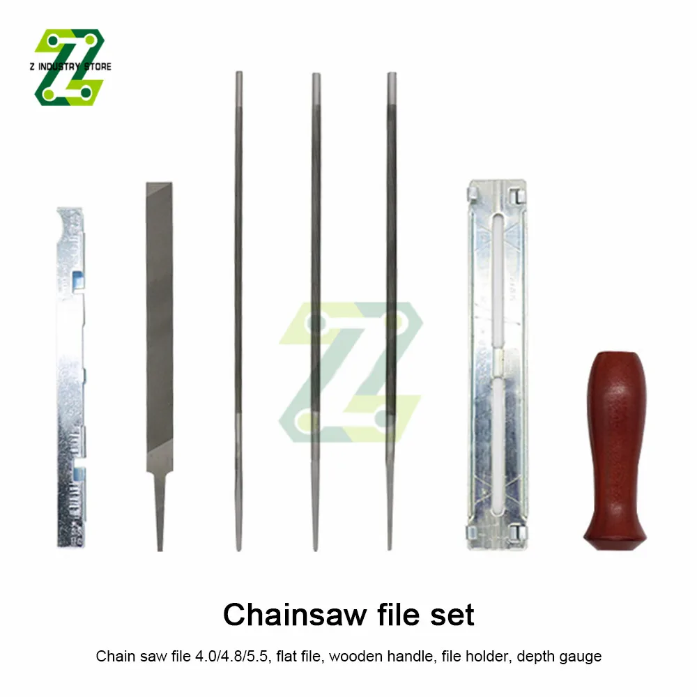 Professional Chainsaw Chain Grinding Kit Hardwood Handle + Round / Flat File Guide Bar Sharpener Tools Set 7Pcs/Set