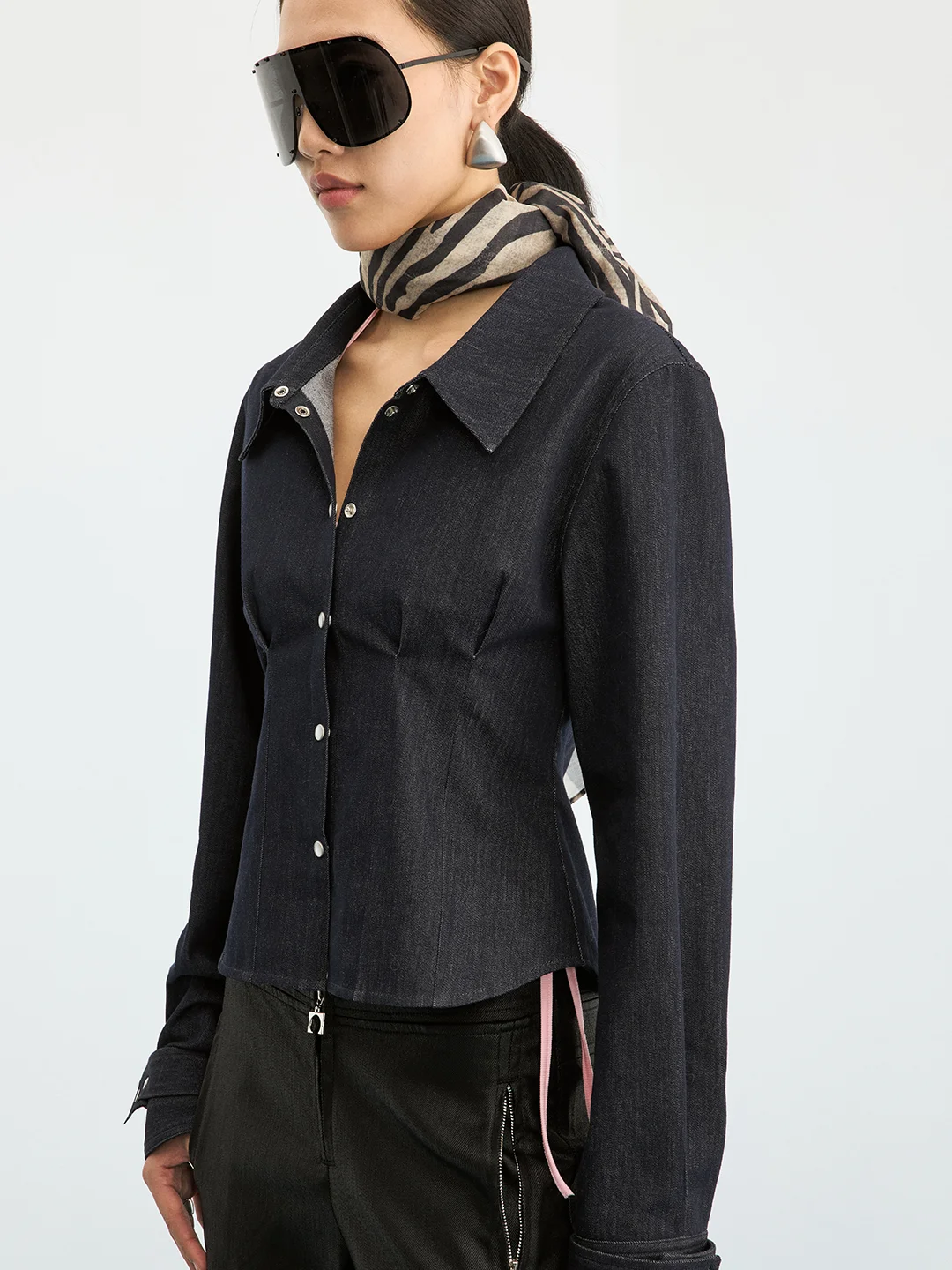 

IFIKNOW Slimming Elastic Soft Denim Original Color oulder Drape irt Women's Cotton Long Sve Flip Collar Casual Sle