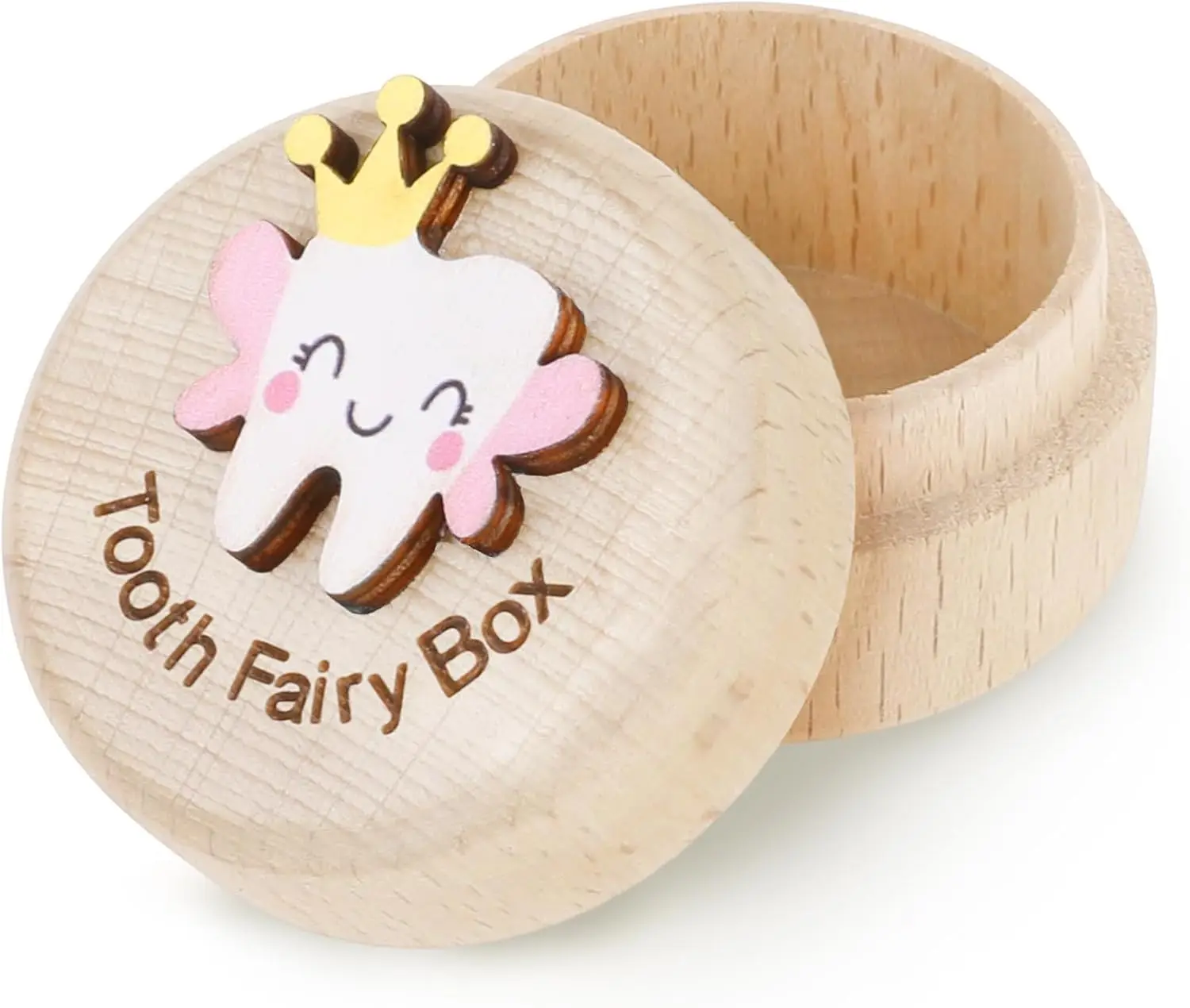 Cute Carved Wooden Tooth Box for Kids, 3D Tooth Design Keepsake for Lost Baby Teeth, Gift for Boys Girls