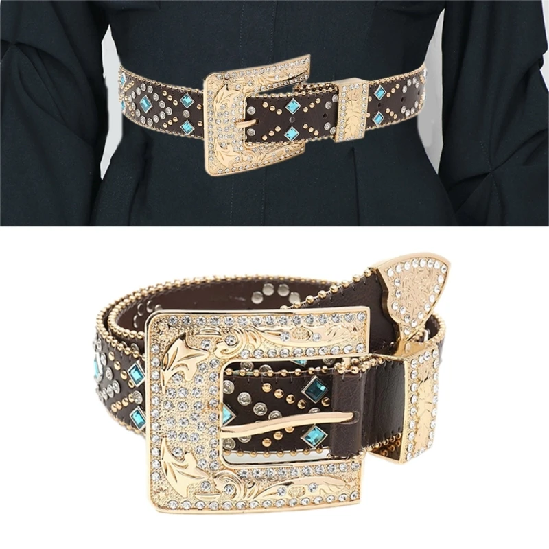 

Rivet Studded Belt for Jeans Skirt Bead Trim PU Leather Belt Subculture Pants Shorts Belt Girl Clothing Waist Decors