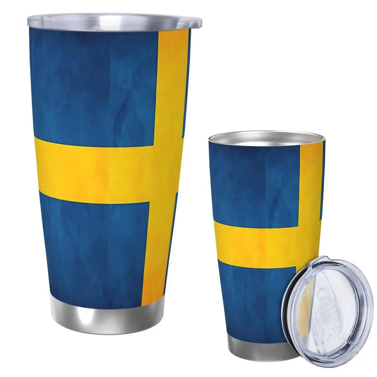 Vaso de acero inoxidable con bandera sueca de Suecia, tazas aisladas al vacío, botella térmica fría, pajita con tapa, 20oz