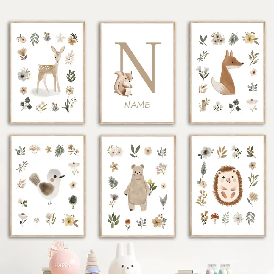 Bear Deer Fox Squirrel Bird Hedgehog Custom Wall Art Canvas Posters Prints Bohemia Animals Nursery Home Pictures Kids Room Decor