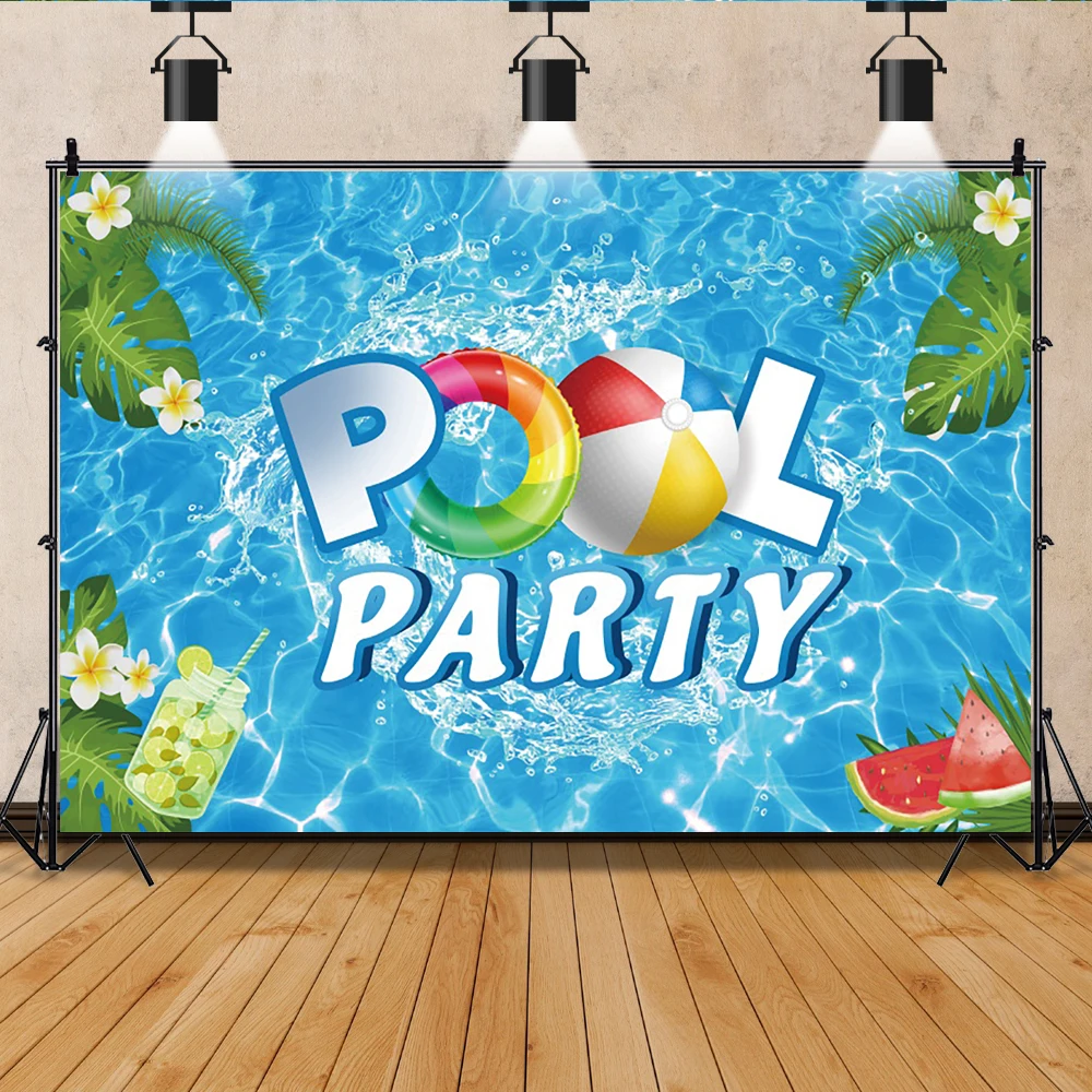 Summer Pool Party Photography Backdrop Swimming Balls Lifebuoy Hawaiian Boy Girl Birthday Decor Photography Background Poster