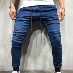 Men Pants Denim Jogger Pants Autumn Men's Pencil Jeans Vintage Solid Color Men Slim Fashion Denim Trousers Male Casual Pants