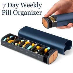 1/2Pcs 7 Day Weekly Pill Organizer - Premium Stylish Aluminum and Wood Large Capacity Pill Box for Pills, Vitamins and Medicine