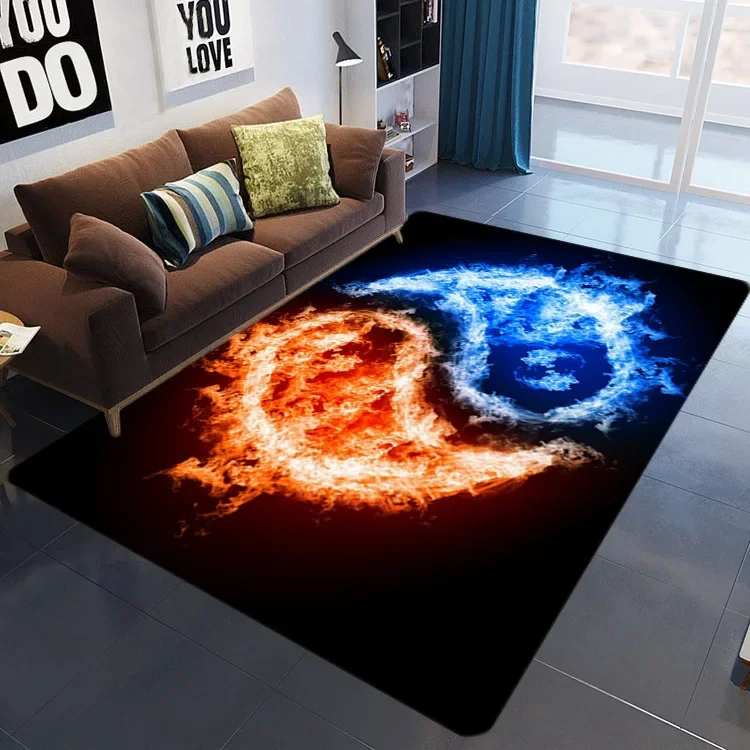 3D Printed Music Carpet for Living Room, Guitar Drum Rug for Kids Room, Abstract Flame Floor Mat, Bedroom and Living Room