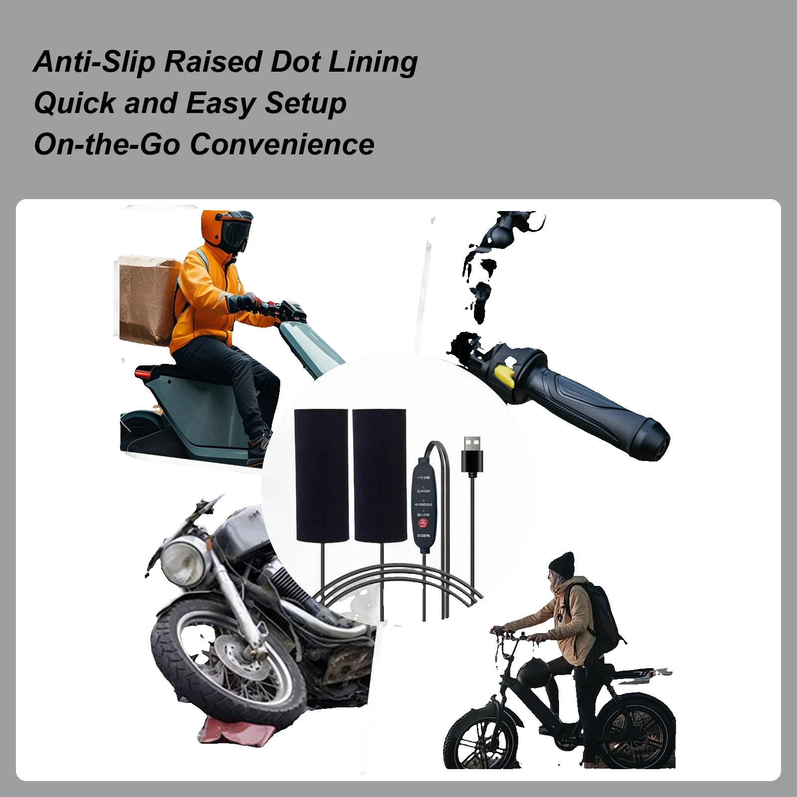 Heated Grips 3-Temp Anti-Slip Wrap Fast Heating Motorcycle Handle Cover For Outdoor Riding During Commuting Touring Daily Night