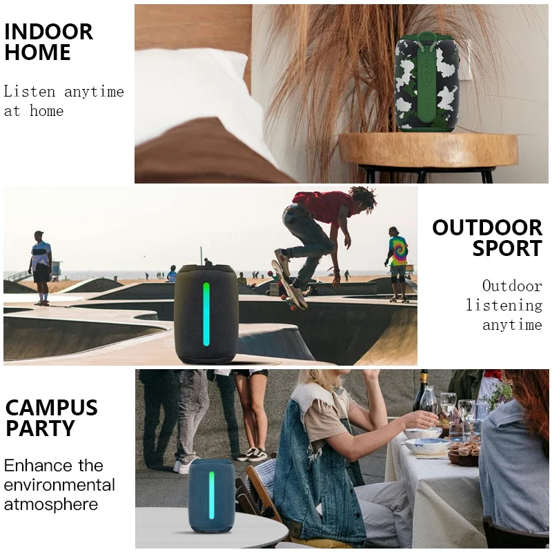 Speaker Bluetooth 5.3 Tahan Air Bass Yang Ditingkatkan Speaker Nirkabel Luar Ruangan Portabel Subwoofer 3D 360 ° Panggilan Suara Stereo Bluetooth