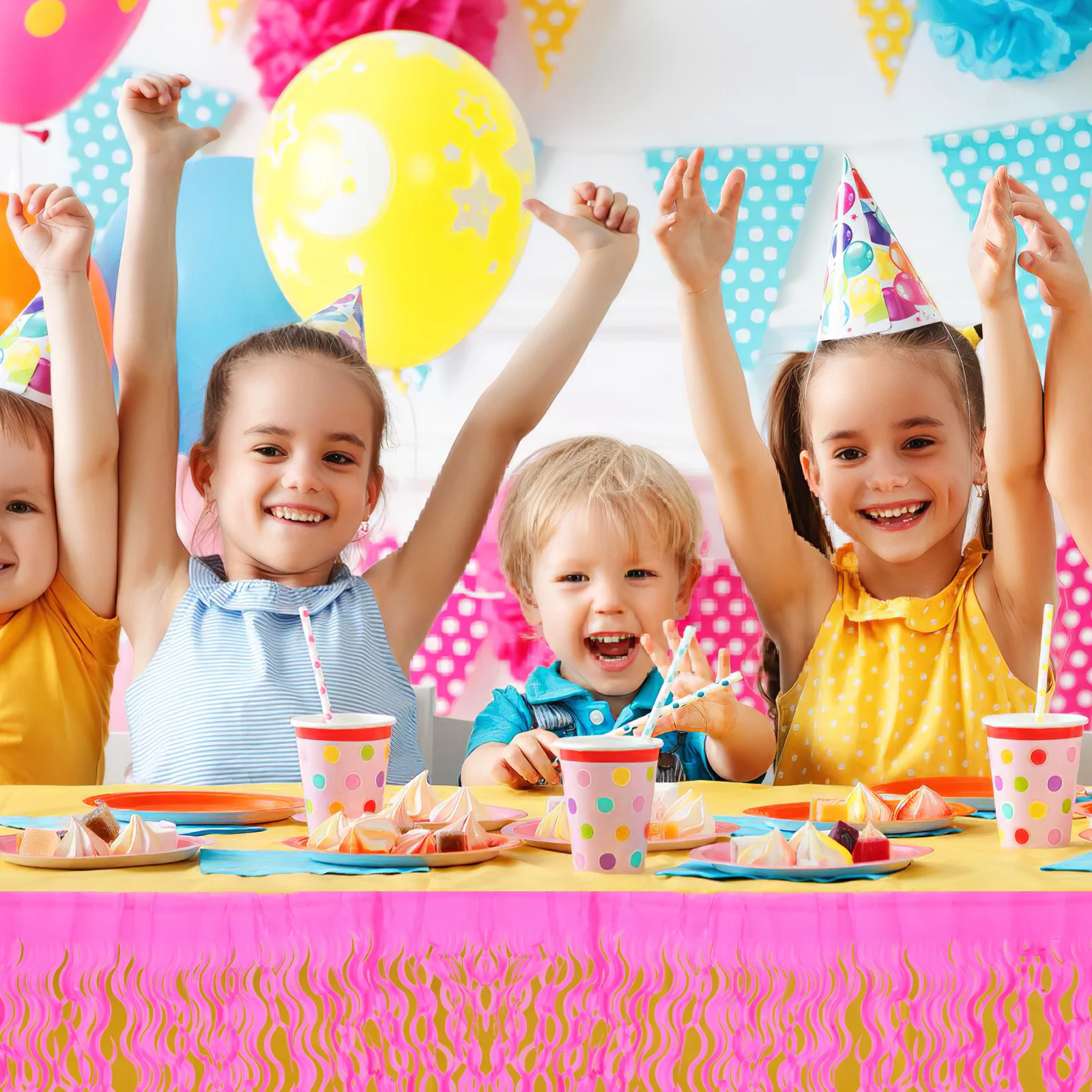 

Fringe Tinsel Table Skirt Macaron Pink Metallic Tassel Birthday Wedding Party Decorations Table Curtain Desk Skirt