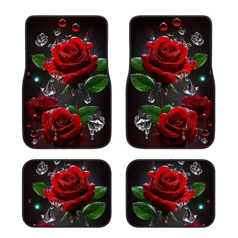 

4 шт., набор автомобильных ковриков Red Rose, нескользящие, всепогодные, спереди и сзади, полное покрытие для защиты и украшения салона автомобиля