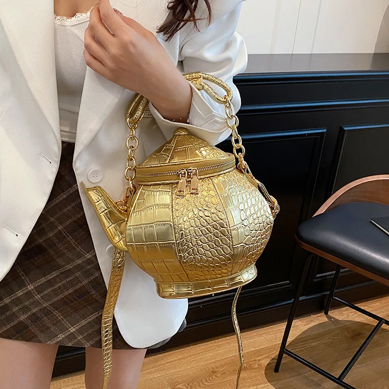 Personalized Creative Teapot Shape PU Leather Handbag for Women Double Zipper Design Vintage Shoulder Crossbody Bag Female 2026