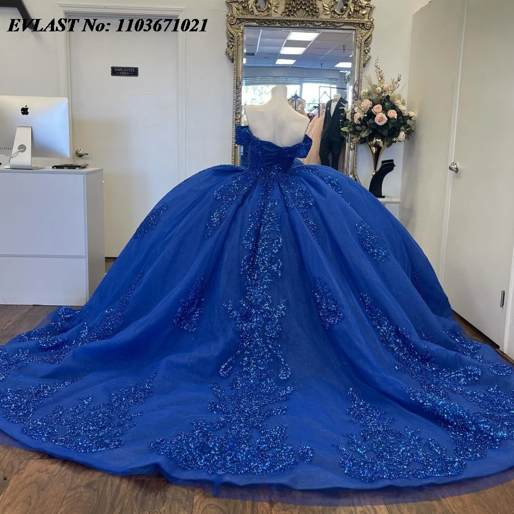 Evolt personalizado azul real quinceanera vestido de baile brilhante applique frisado cristal espartilho doce 16 vestidos de 15 anos sq691