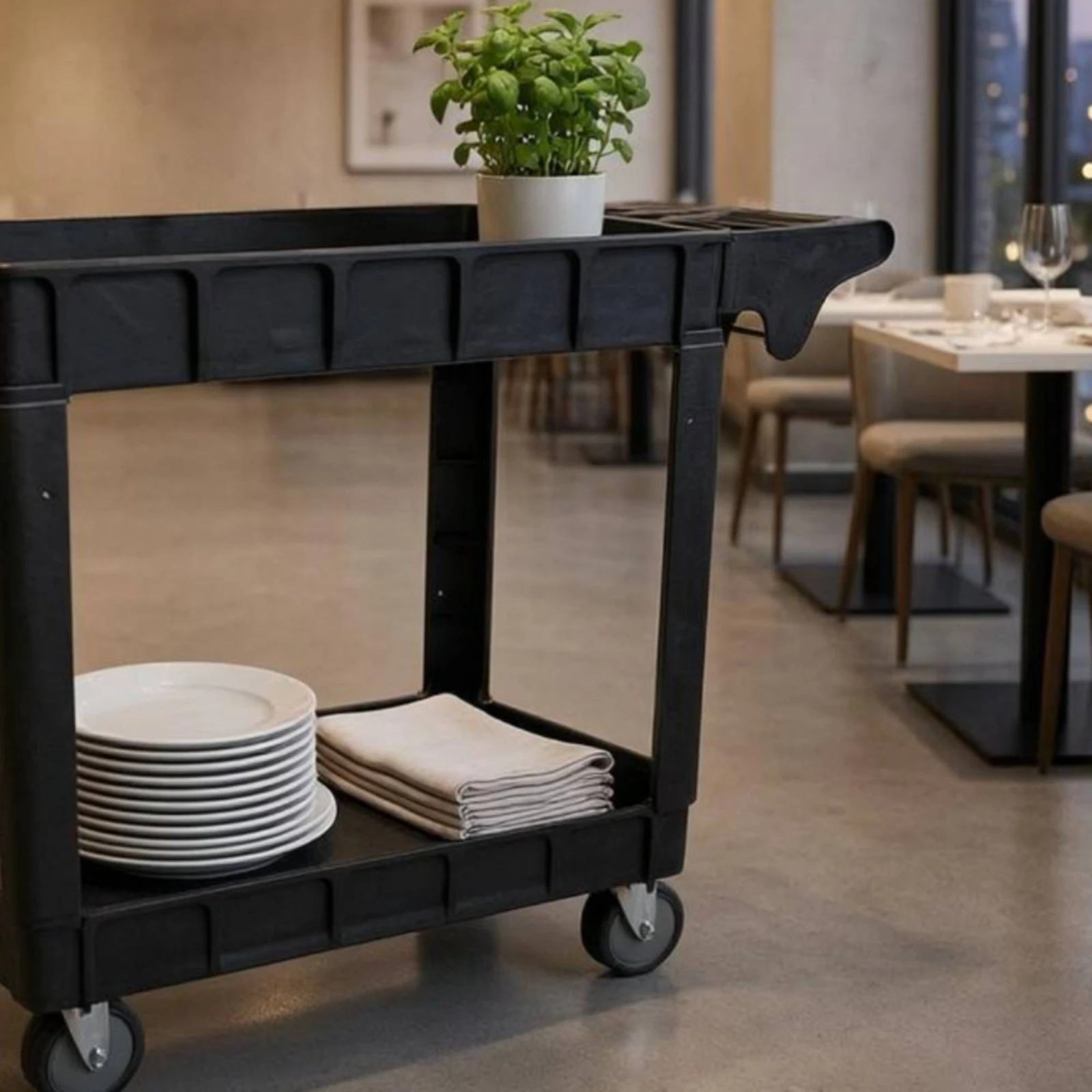 rolling-utility-cart-caster-wheels-plastic-utility-cart-compartment-slots-industrial-style