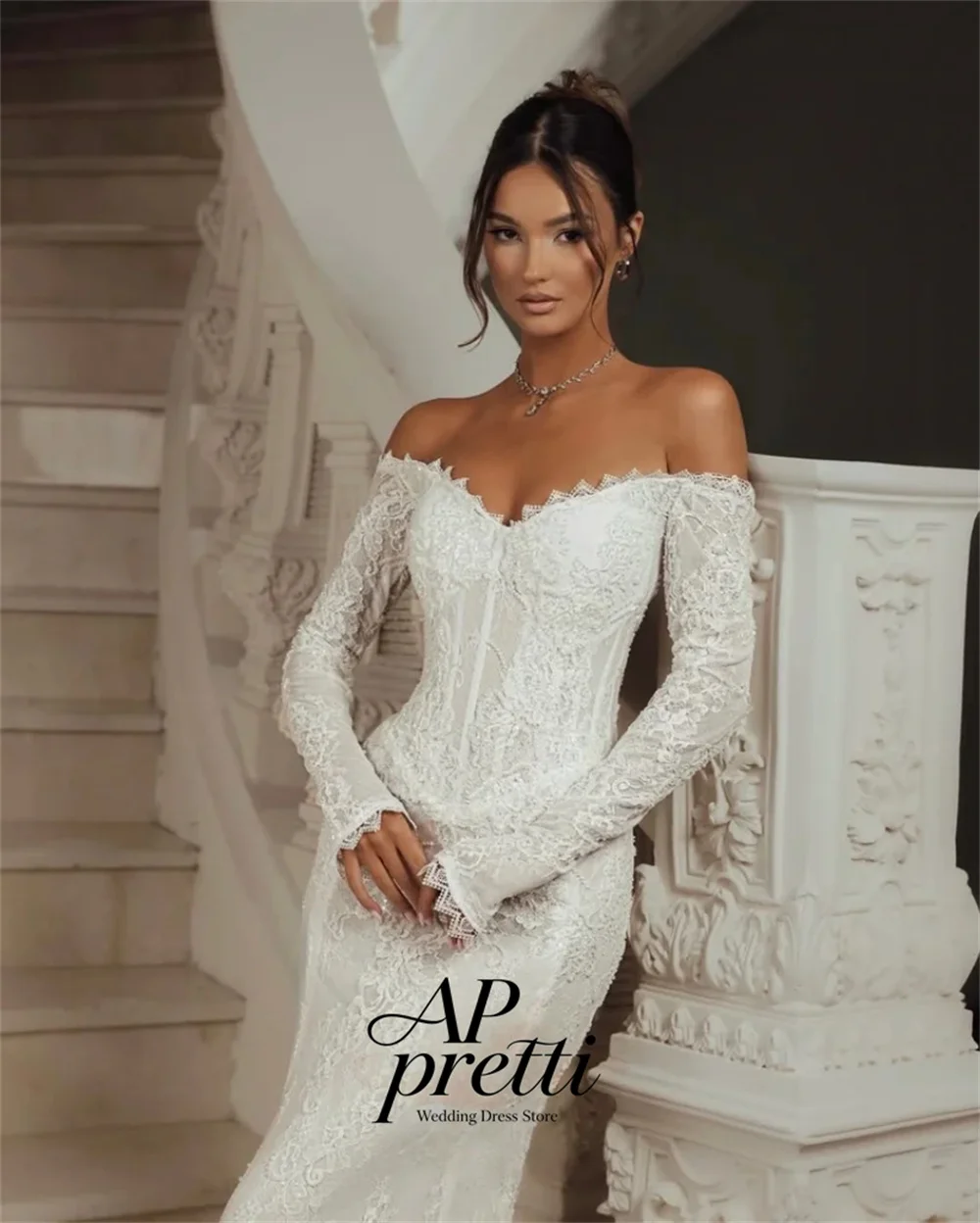 AP pretti Elegant Off The Shoulder Lace Applique Bridal Gown Long Sleeves Mermaid Wedding Dresses For Woman Customized 2026